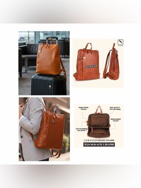 📍SOLD📍Leather Backpack Tote in Cognac Brown